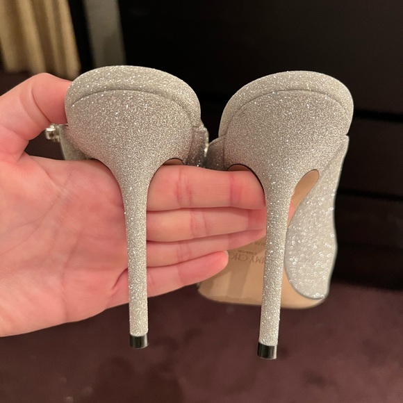 Jimmy Choo Bing 100mm Glitter Leather Mules, Silver 37 - Picture 7 of 10